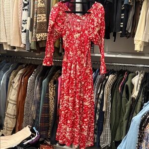 Doen Red Floral Long Sleeve Dress